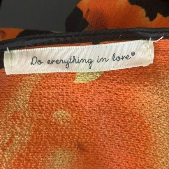 Do Everything In Love‎ Woman's Black Floral Kimono Top Blouse Hawaiian Orange - Picture 7 of 7